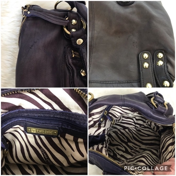 Linea Pelle Dylan Purple Leather Shoulder Bag Tote Purse - Picture 8 of 8